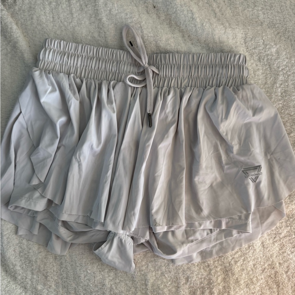 Women's Luogongzi Shorts 2 In 1 Flowy Running Shorts - White - Size XS